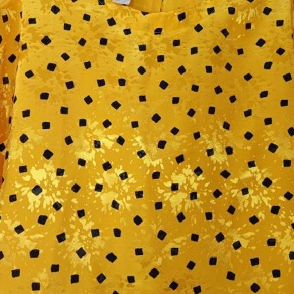 Vintage Pyke Limited Womens Geometric Yellow Black Jacquard Satin Blouse - Picture 2 of 4